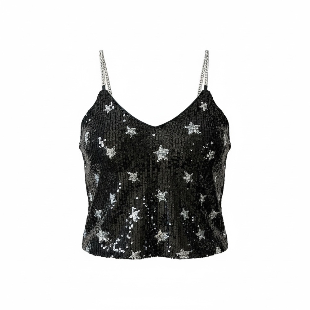 Dance & Marvel Women’s Sequin Silver Star and Black Tank Crop Top. Size S - Picture 10 of 10